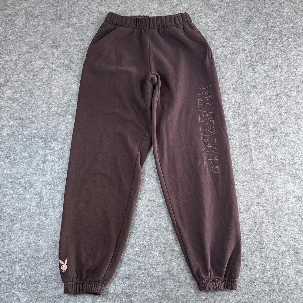 Playboy PacSun Sweatpants Brown Joggers Logo Fleece Womens Size‎ XS